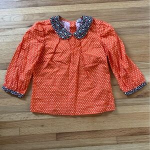 Batsheva Orange Polka Dot Blouse Peter Pan Strawberry Collar